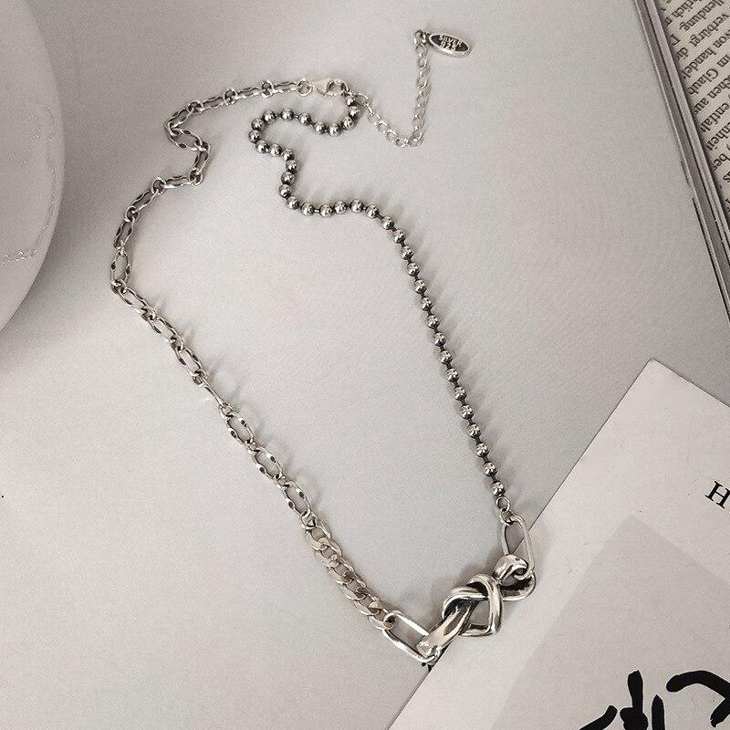 925 Sterling Silver Vintage Handmade Twist Love Heart Thai Silver for Women Men Hip Hop Party Necklace Jewelry Gifts S-N665