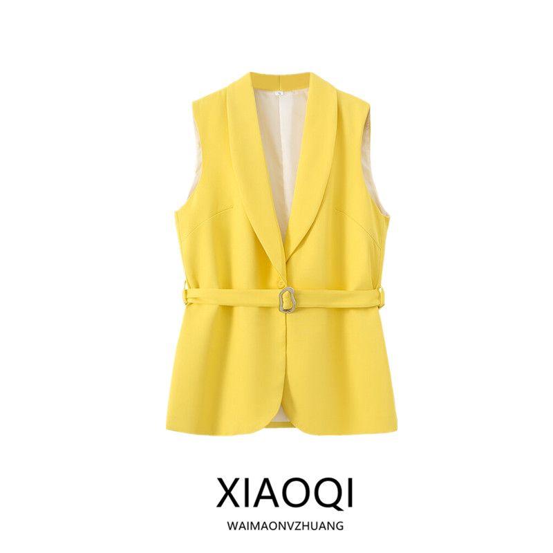 Fashion Style 2024 Summer New Arrival Women's Clothing Elegant All-Matching Sleeveless Stylish Slim Looking Yellow Belt Vest