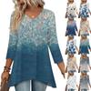 Womens Tops V-neck 3/4 Sleeve Blouses Casual Mid-length Shirts Fashion Print Tunic Tops