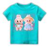Летняя детская футболка с узором LABUBU, мультяшная юбка принцессы, принт Labubu, для девочки, с круглым вырезом, с коротким рукавом, повседневный детский топ