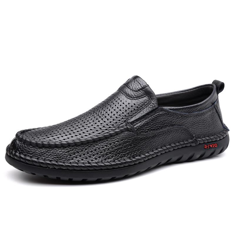 2025 новая мужская обувь летние сандалии кожаные дышащие полые кожаные туфли мужские повседневные туфли с отверстиями для мужчин среднего и пожилого возраста