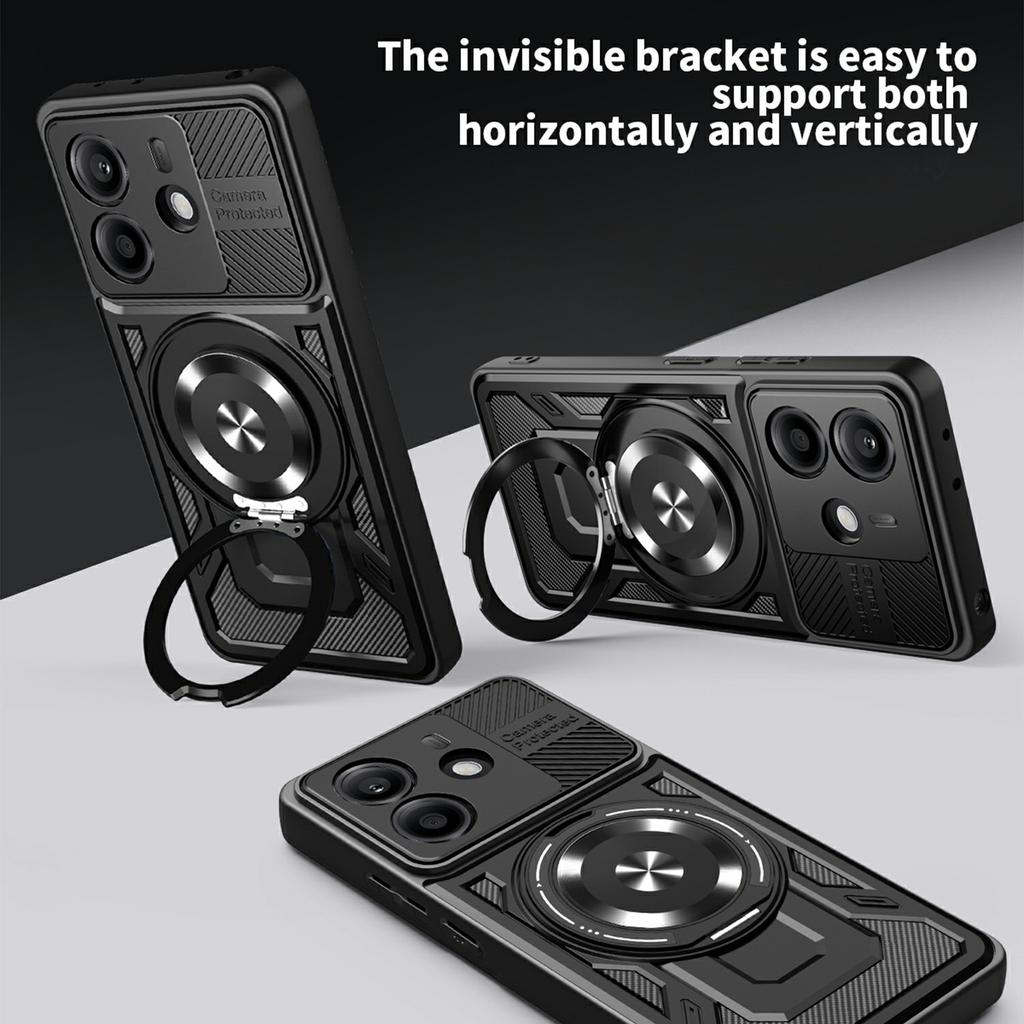 Для Xiaomi Redmi Note 14 4G (163,25 мм) Магнитный чехол с вращающейся подставкой TPU+PC Чехол для телефона