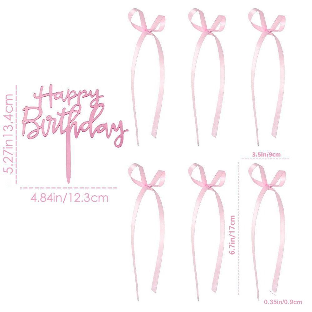 7 PCS Funny Black Bows Multipurpose Ribbion Cake Topper New Happy Birthday Sign