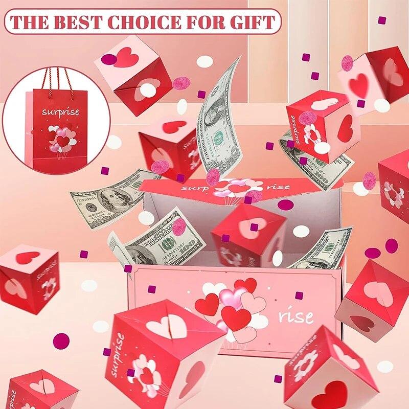 Surprise Gift Box with Confetti Cash Explosion Bounce Gift Box for Money Cards Photo Anniversary Valentine Birthday Prank Boxes