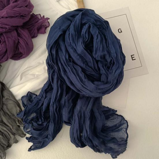 Women Scarf Solid Color Pleated Long Scarf Retro Autumn Winter Warm Long Scarf Soft Vintage Inspired Scarf