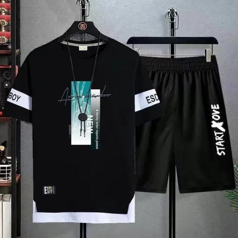 Men's T-shirt Sets Fashion Casual Tee Beach Shorts  Suit for Men Summer Harajuku Male Streetwear Sports and Leisure Tops Clothes