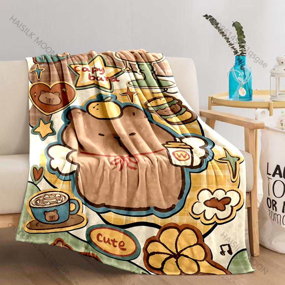 Various Sizes Capybara Cartoon Blanket Warm Soft Fluffy Throw King Size Luxury Throw Kid Adult Bed Sofa Blanket Travel Throw