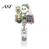 Nurse Badge Reel Halloween Retractable Reel, Ghost Black Cat And Pumpkin Design, Card Holder for Work 360 Degree Rotating Acrylic ID Nurses