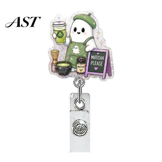 Nurse Badge Reel Halloween Retractable Reel, Ghost Black Cat And Pumpkin Design, Card Holder for Work 360 Degree Rotating Acrylic ID Nurses