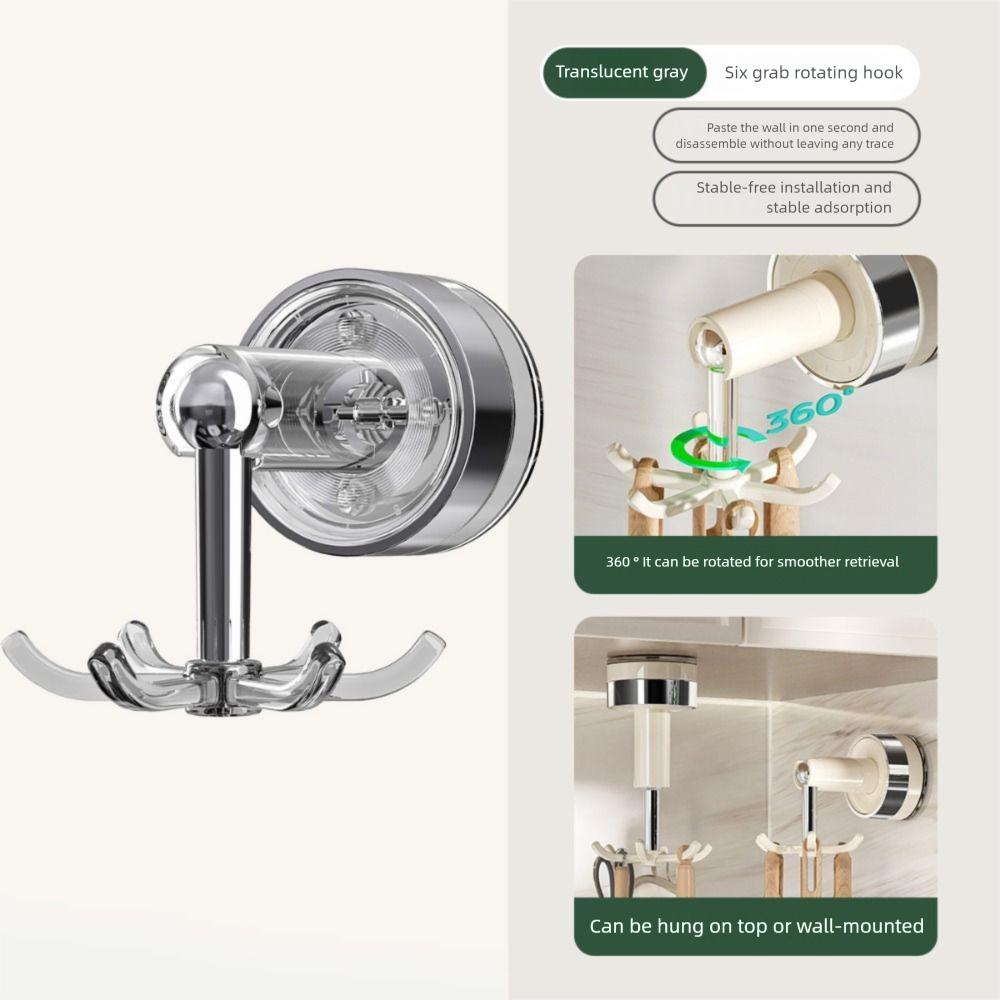 Wall Mounted Six-claw Rotating Hook Powerful Suction Cup Hook Kitchen Utensil Holder For Home