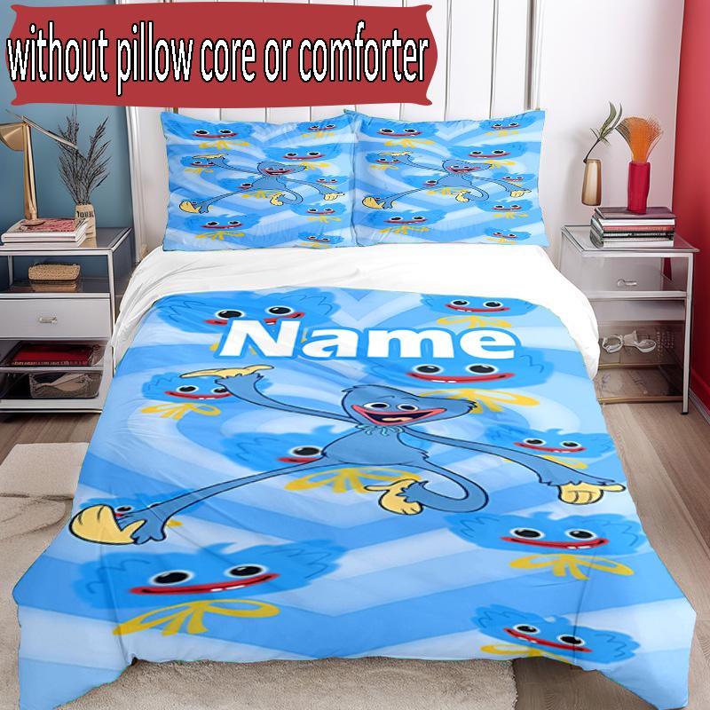 3pcs Duvet Cover Set (1*Duvet Cover + 2*Pillowcase, Without Core), Custom Name Huggy Wuggy Pattern Bedding Set, Home Bedroom Decor Gift