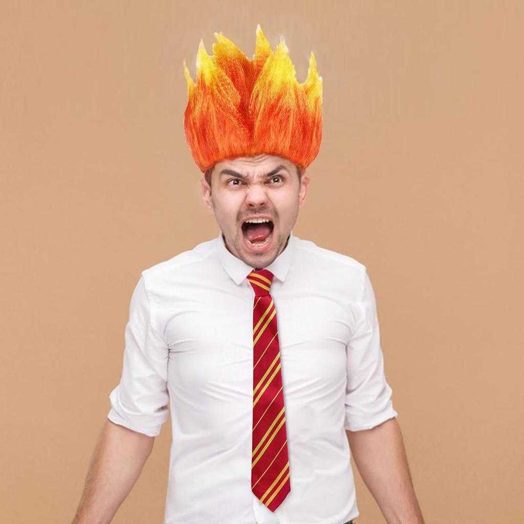 Anime Anger Wig Flame Wig Orange Spiky Wig Short Fire Cosplay Wig Mens Synthetic Wig Outfit For Halloween Party Wig