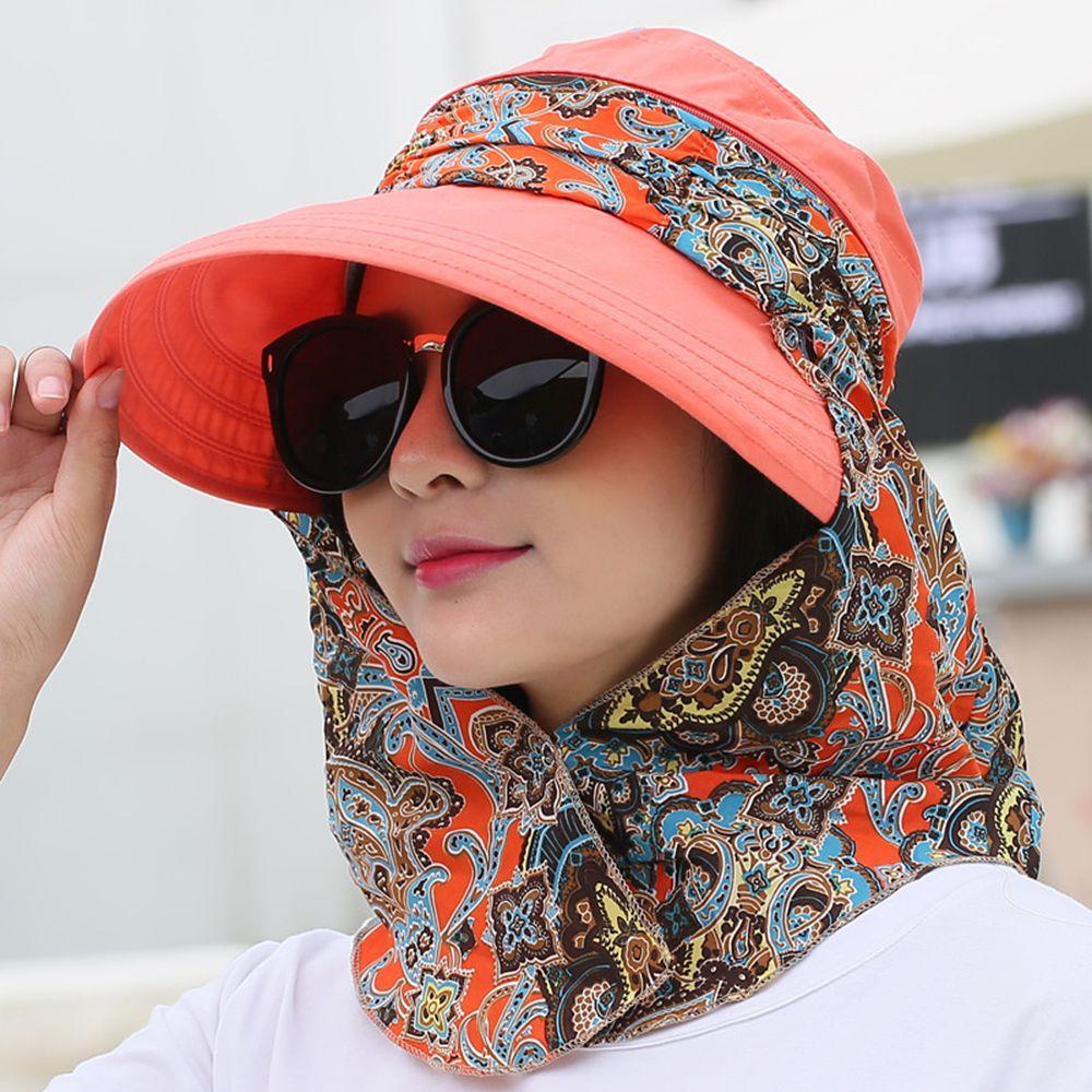 Women Fashion Outdoor Riding Wide Brim Anti-UV Sun Hat Beach Cap Sun Visor Hat Floral Print Caps