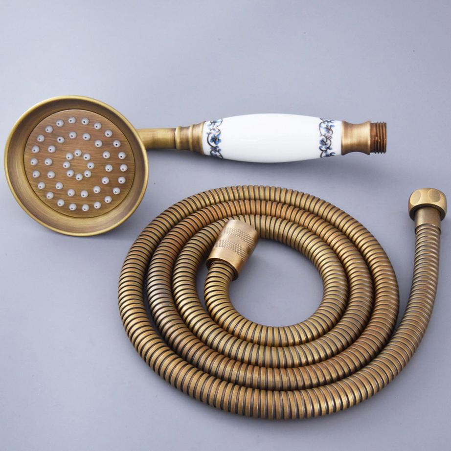 Антикварная латунная керамика Телефон Ручная насадка для душа и шланг 1,5 м Экономия воды Ручной распылитель Душевой набор Nhh116