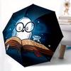 1pc Reading Owl Harry Potter Pattern Automatic 3-Fold Umbrella, 8 Iron Frames, High-Value Folding Umbrella, Suitable for Office, Travel and Outdoor Ad