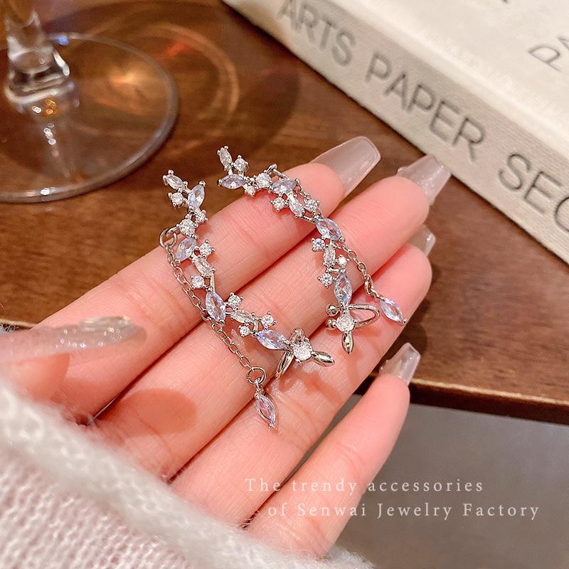 Premium zircon water drop fringed earrings women's retro temperament super fairy long earrings Korean popular personalized earrings