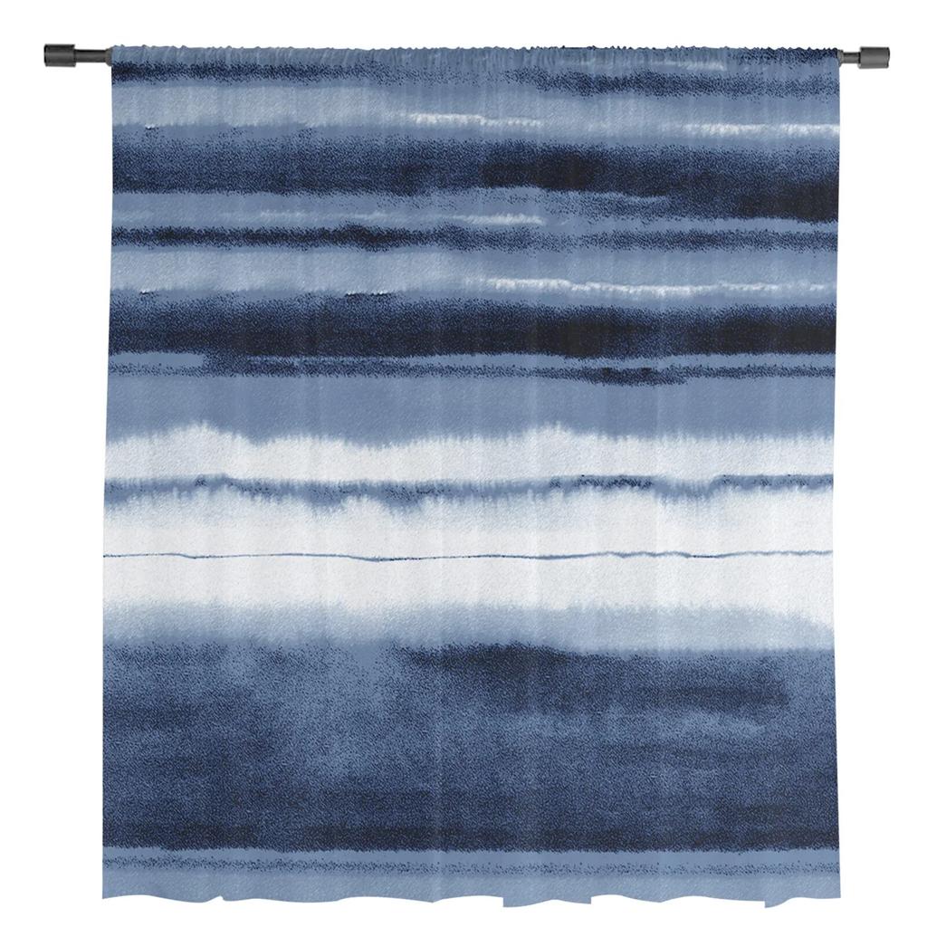 Watercolor Stripes Abstract Gradient Blue Sheer Voile Window Curtains Tulle Curtains Living Room Balcony Decoration Drapes
