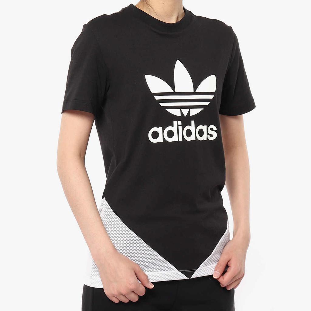 adidas Футболка женская с коротким рукавом и круглым вырезом, с цветным блоком логотипа, дышащая, впитывающая пот, черная CY7367