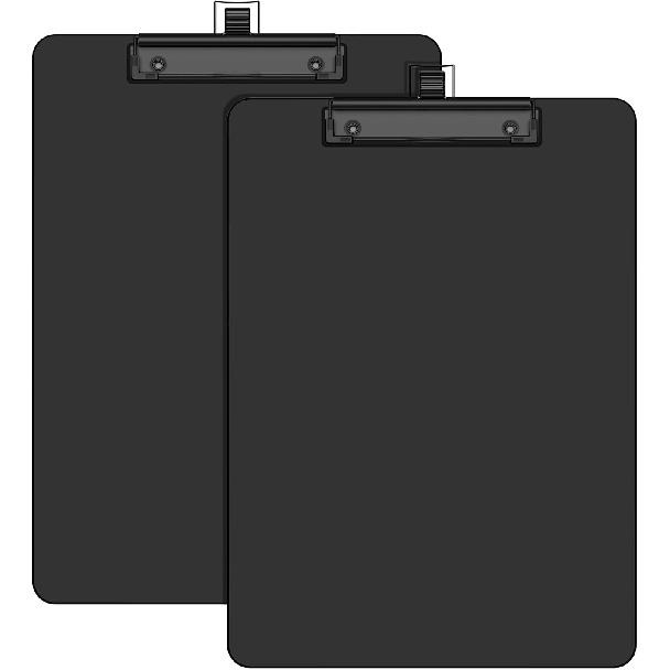 2 Pack Black Clipboard with Pen Holder, 8.5 x 11 Plastic Clip Boards with Black Low Profile Clip, Letter Size for Classroom, Teacher, Students,