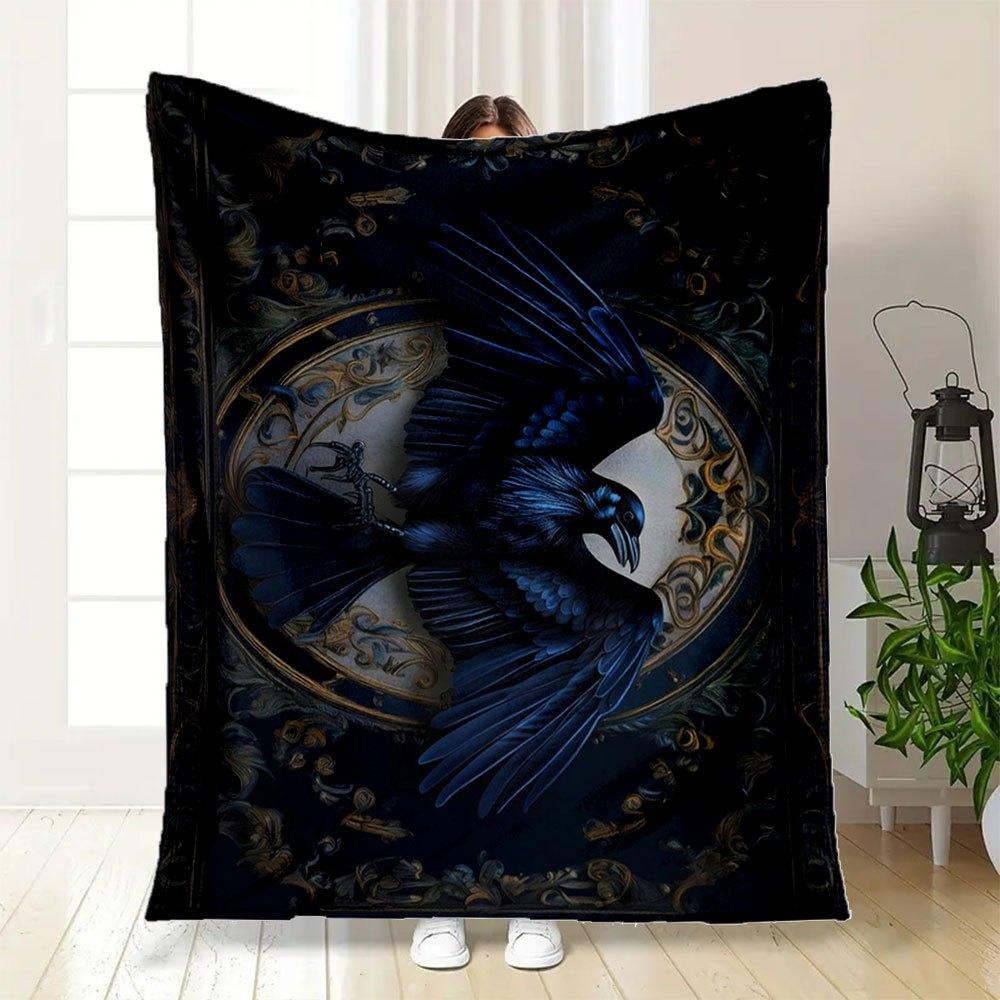 Elegant Raven Wall Art Print - Gothic Home DecorBlanket Flannel Throw Blanket for Sofa, Bed, Travel, Camping, Office, Couch, Chair, And Bed