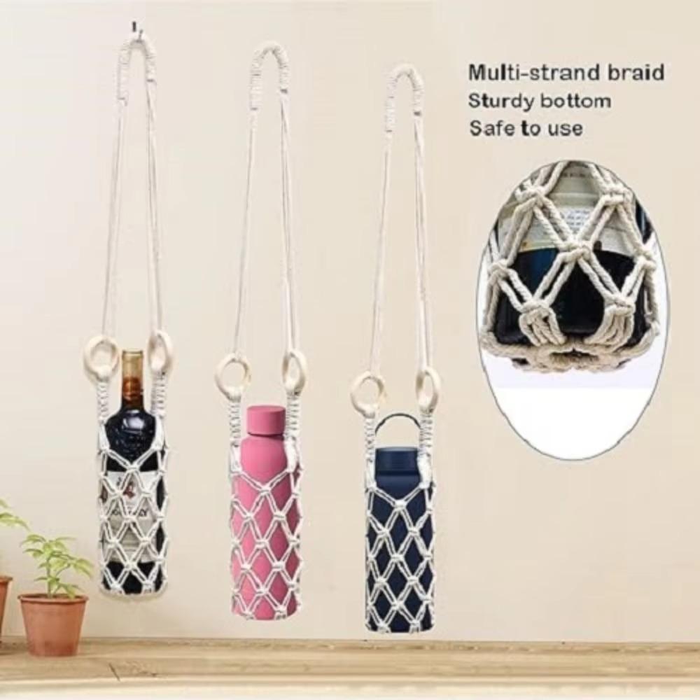 Cotton Rope Hanging Bottle Net Bag Hand-woven Knitting Cup Mesh Bag Wine Bottle Carrier Cup