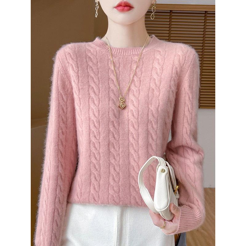 Женский свитер из 100% чистой шерсти, круглый вырез, утолщенный, мягкий пуловер - универсальная мода для осени и зимы