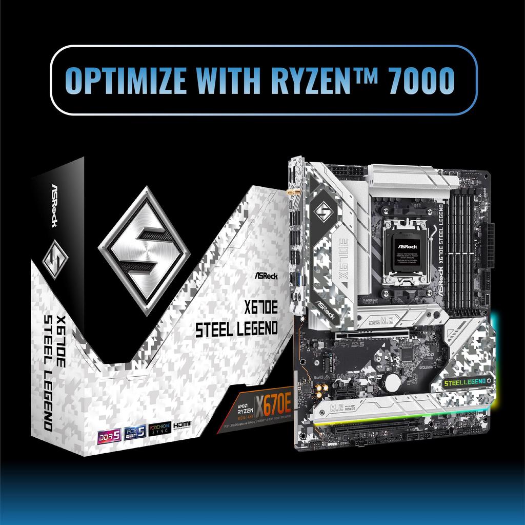 Материнская плата ASRock X670E Steel Legend совместима с процессором AMD Ryzen серии 7000 Материнская плата X670E ATX Авторизованный дистрибьютор (Сокет AM5) [Одомашненный