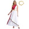 Womens Ancient Greek Dance Dress One Shoulder Chiffon Overlay Vintage Trim Tunic Dress Artificial Leaf Garland Headwear