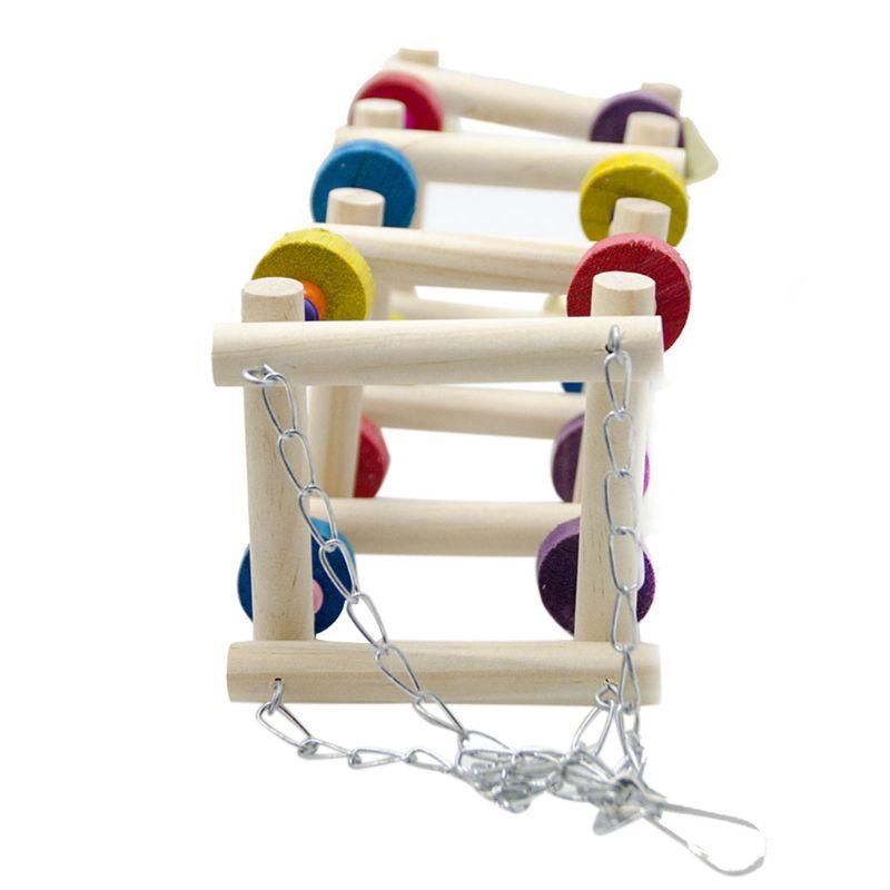 Colorful Wooden Bird Parrot Swing Ladder Toy with Bell Hanging Chewing Climbing Stand Perch Bite Block - Pet Playground