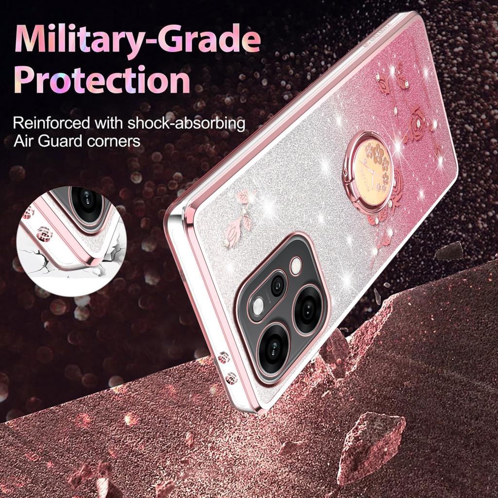 KADEM For Oppo Reno14 Pro 5G (Global) Case Ring Kickstand TPU Flowers Phone Cover Gradient Glitter