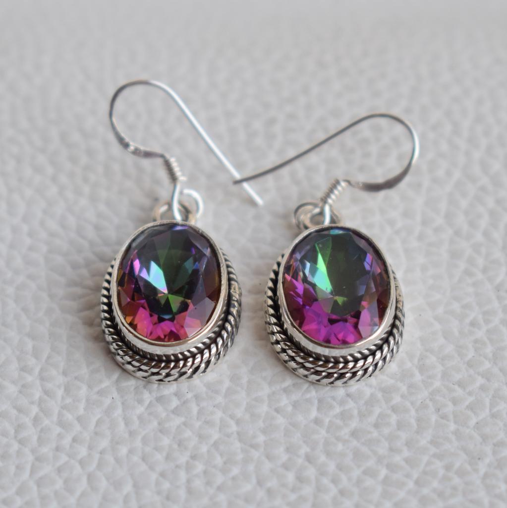 Mystic Topaz Earrings, Oval 925 Sterling Silver, Handmade Gemstone Jewelry