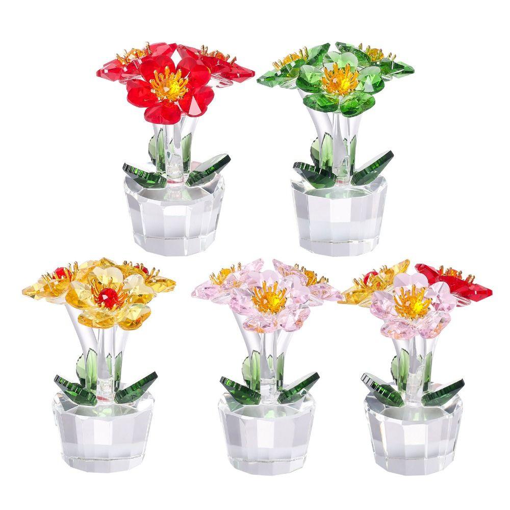 Clear Base Mini Glass Flower Sculpture Ornament Tabletop Plants Suncatcher  Mother's Day