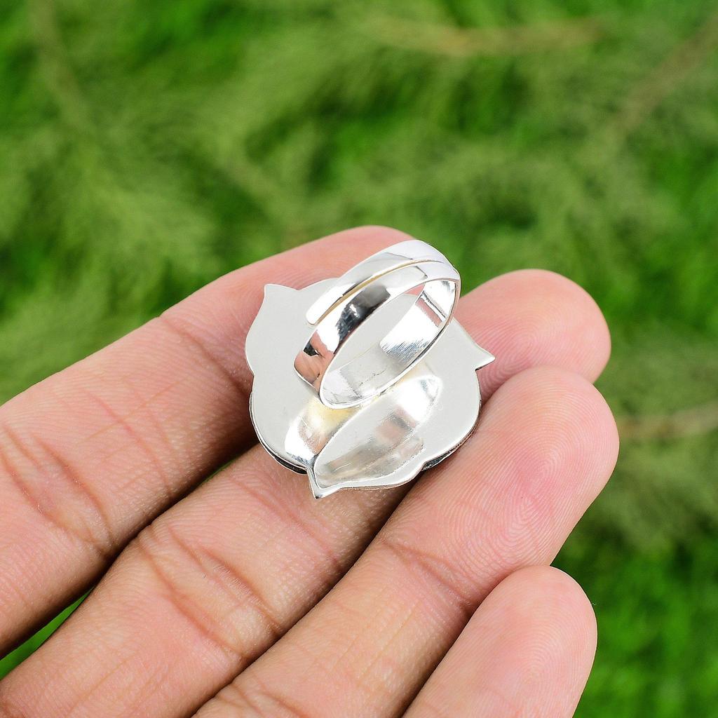 Круглый камень Танзанитовый кварц Цветок Солитер Безель Бохо Кольцо Стерлинговое серебро