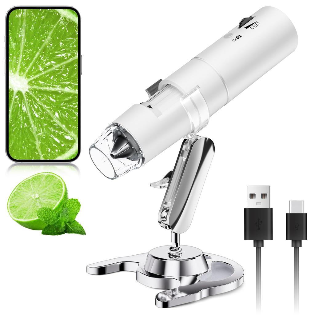 SKYBASIC Wifi Digital 2MP Portable Handheld Microscope with 8 Compatible with and Mac for Skin Circuit Board Biological and As a Fun Holiday Gift