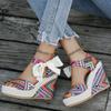 Ladies Summer Beach Boho Floral Wedge Sandals Women Ankle Strap Platform Gladiator Shoes Fashion High Heels Sandalias Mujer