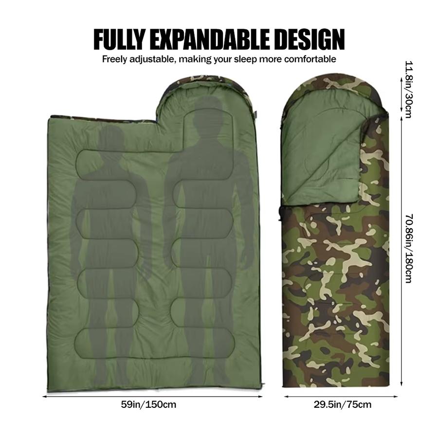 Dirt Proof Sleeping Bag Camouflage Green Bedding With Hat Warm Suitable For Outdoor Camping, Hiking And Backpacking