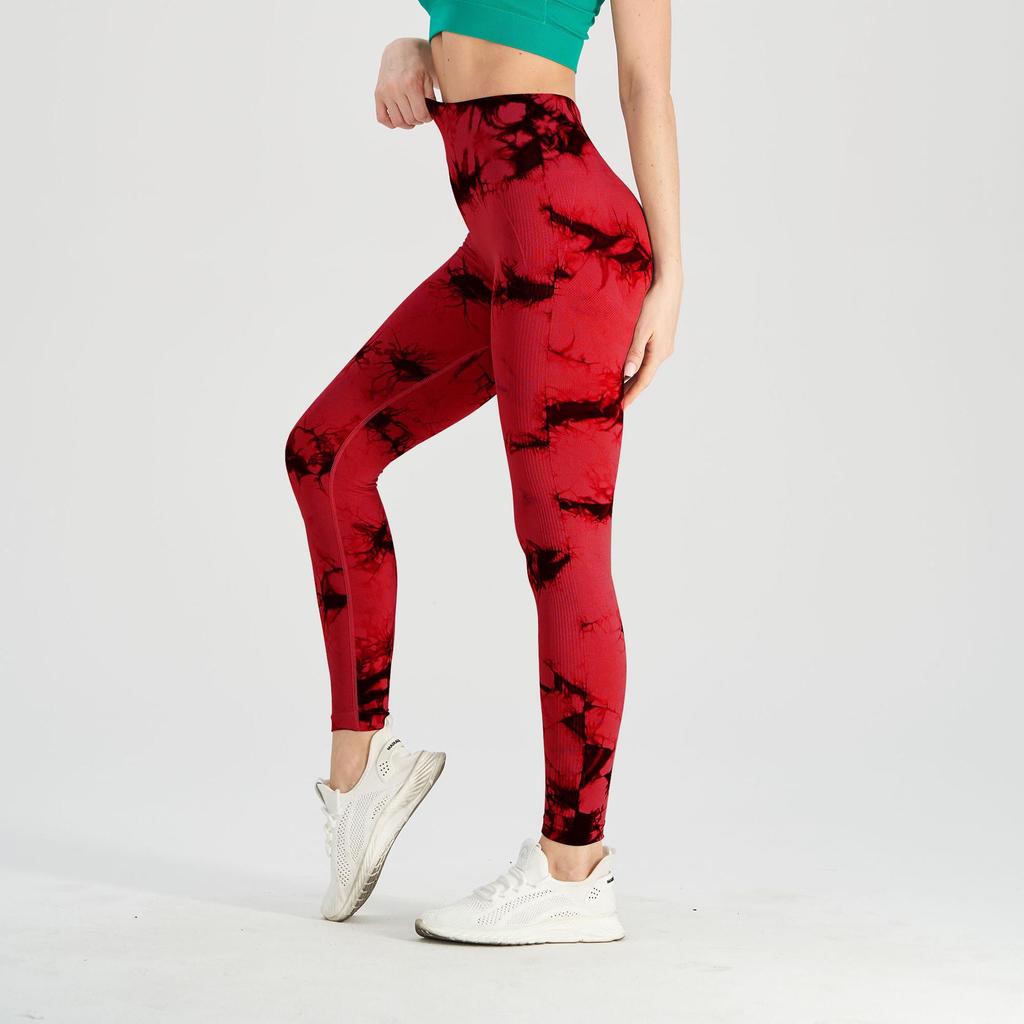 Женские леггинсы для йоги с высокой талией и принтом тай-дай - Суперэластичные бесшовные фитнес-леггинсы с эффектом «персиковых ягодиц»