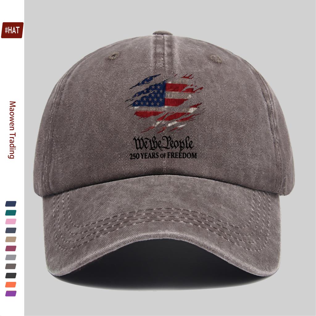 pc American Flag th Anniversary Print Baseball Cap with Confident and Proud Design Adjustable Strap Vintage Washed Fishing