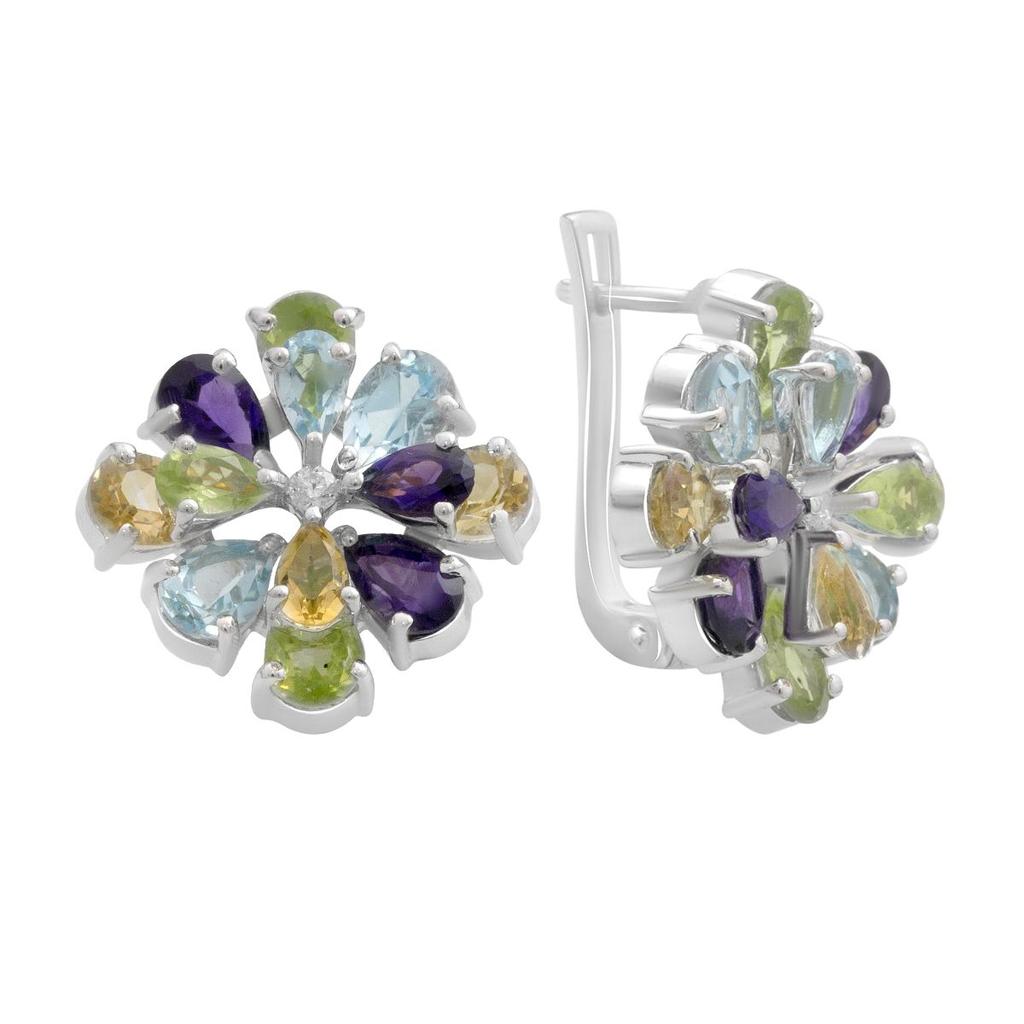 Серебряные серьги с натуральным аметистом 8.24ct, цитрином, хризолітом, топазом (2193227)