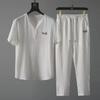 2024 Men's Summer V-Neck Chinese Style Embroidered Casual Sports Suit - Short-Sleeved, Two-Piece