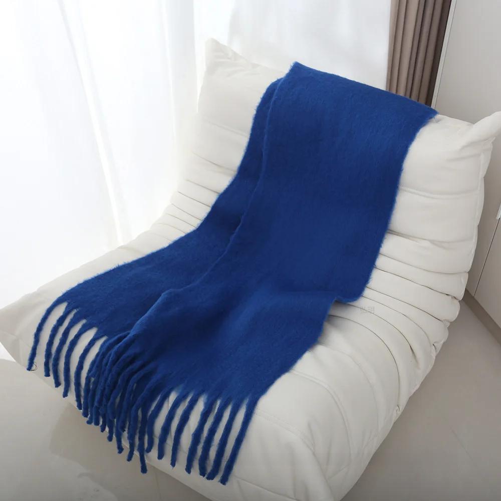 Thickened Extended Solid Color Scarf Women's Autumn Winter Korean Style Angora Student Shoulder Wrap Neck Warmer Pink Macaron