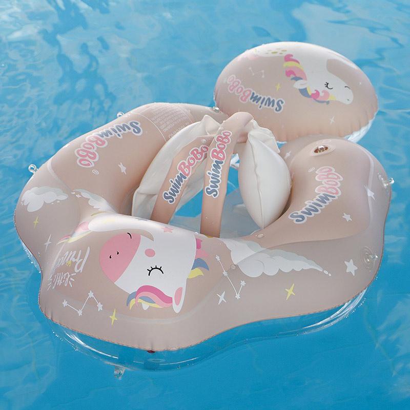 Baby Swimming Float with Canopy Splash Game Inflatable Pool Float Children Ring Toy Girls Basketball Game Bucket Pink Pony Ring