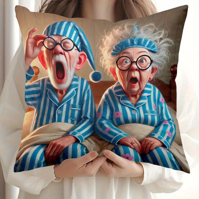 1pc, Whimsical Funny Elderly Themed Pillowcase. Soft, Comfortable, and Smooth-feeling Polyester Short Plush Fabric, Single-sided Print, Does Not Inclu