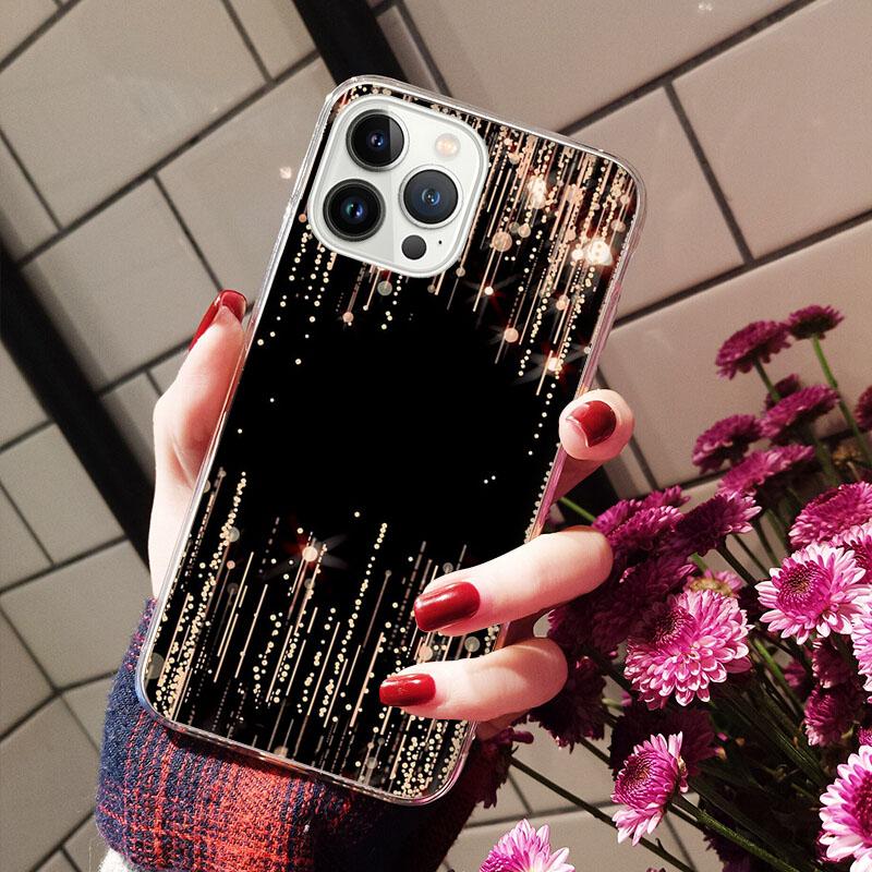 Чехлы для iPhone 14 12 11 13 Pro Max Чехол Силиконовый Funda на iPhone 13Mini X XS Max XR 8 7 14 Plus Переливающийся Блеск Розовый