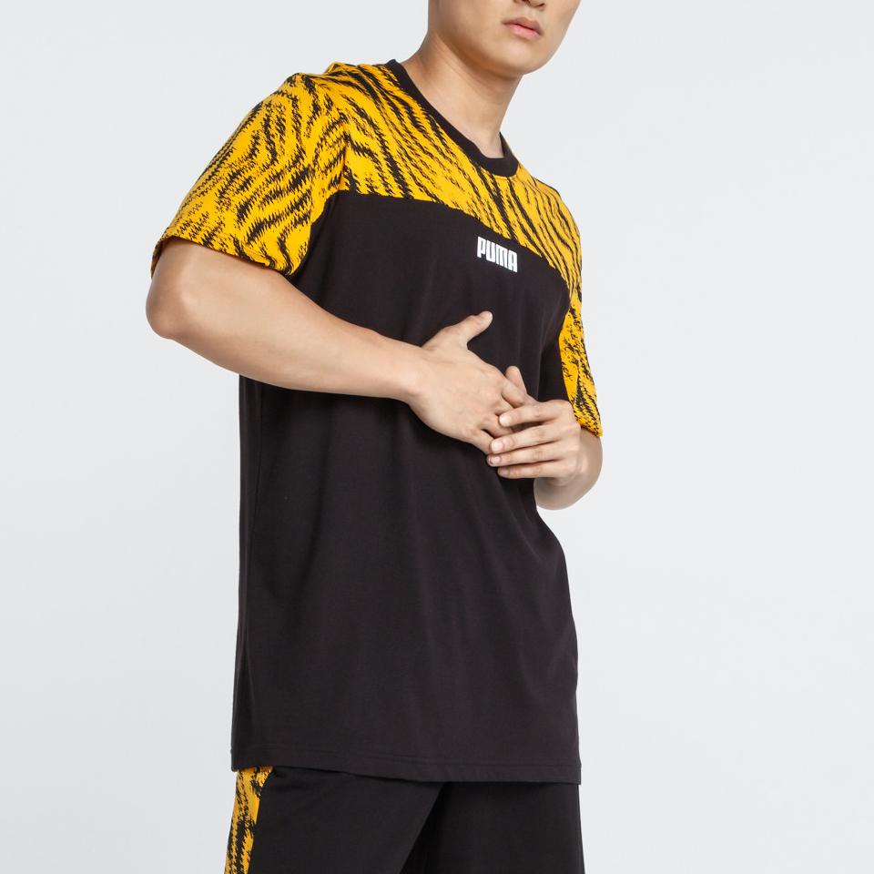 Puma Круглый вырез Спортивная футболка с коротким рукавом Мужские топы Черный Желтый 579508-01