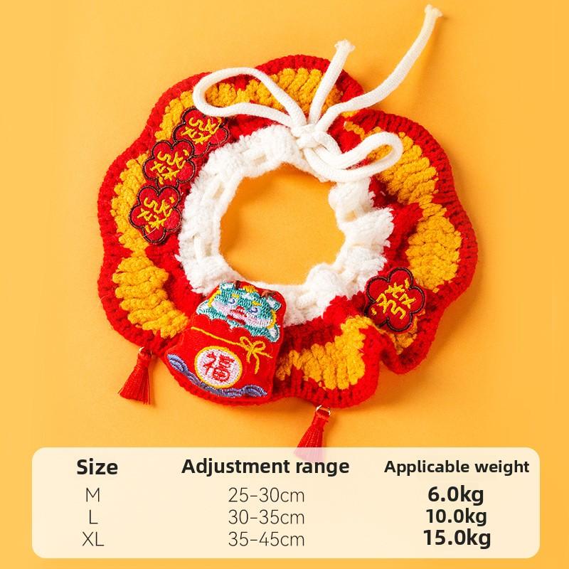 Осень и Зима Собаки Празднуют Богатство и Сокровище Новогодний Вязаный Шерстяной Воротник Кошка Треугольное Полотенце Слюнявчик для Питомца