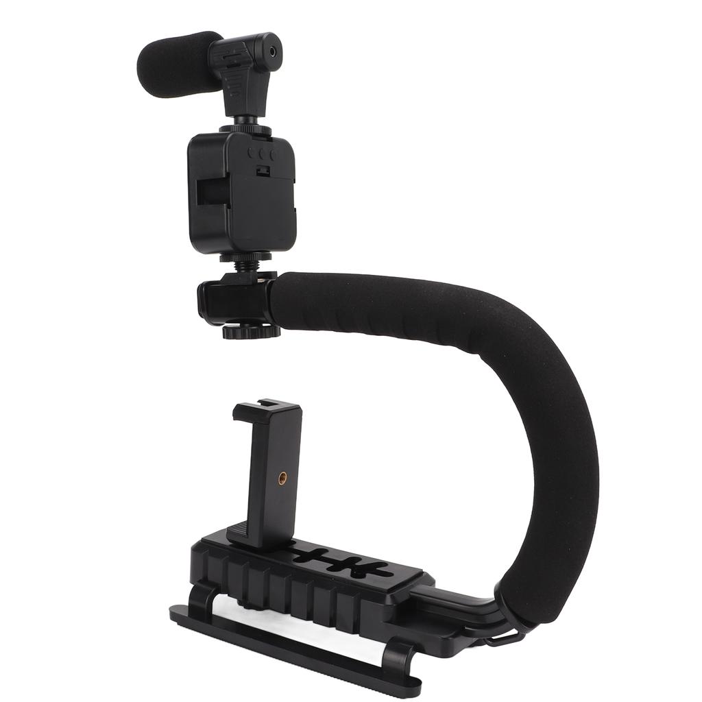 Handheld Video Camera Stabilizer with LED Light Microphone Portable U Shape Camera Stabilizer