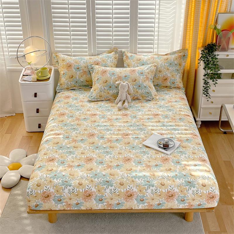 Комплект простыней на резинке с цветочным узором синего и белого цветов, комплект постельного белья из хлопка, приятное для кожи нескользящее покрывало с наволочками