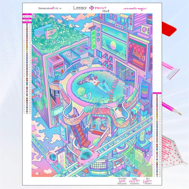 5D Diy Diamond Painting Japanese Anime Building Scene Fantasy Full Rhinestone Mosaic Embroidery Cross Stitch Kit Home Decor Gift