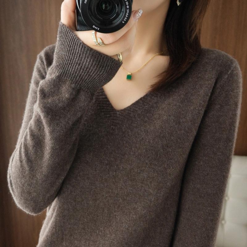 Весна и осень однотонная трикотажная рубашка с V-образным вырезом, тонкий срез, свитер, наизнанку